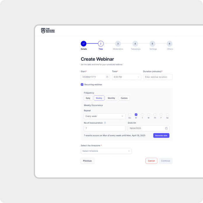 Recurring webinar interface design